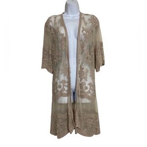 Miss Chievous Lace open cardigan Beige embroidered women S/M boho Y2K festival